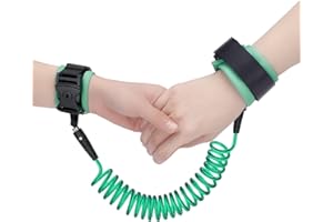 Anyfirst 2M Anti-verloren Handgelenk Gürtel Leine, Kinder Handgelenk Link Bungee Leine, 360°Drehbar Elastisches Drahtseil Kinderleine für Reise Outdoor Spazieren, Grün