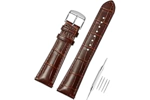 AIYIRUO Pasek do zegarka, skórzany wzór krokodyla, prawdziwa skóra, miękki i trwały, zapasowy pasek do zegarka ze stali nierdzewnej, metalowe, srebrne, złote, dla mężczyzn i kobiet (12 mm-24 mm)