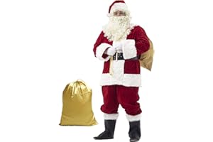 Ahititi Trajes de Papá Noel para Hombres, Conjunto de Disfraces de Navidad de Terciopelo de Lujo para Adultos (10 pcs) XL