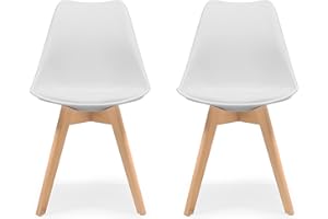 Homely - Pack de 2 sillas de Comedor o Cocina de diseño nórdico Day, Asiento de Polipropileno y Patas de Madera de Haya, Color Blanco