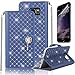 Produktbild Galaxy S7 Edge Hülle,Samsung Galaxy S7 Edge Handyhülle,S7 Edge PU Leder Schutzhülle,Pershoo [Strass Diamant mit Kette] [Elegant Blau]PU Leder Flip Case im Bookstyle Wallet Folio Cover Ledertasche Schutzhülle Case Tasche mit Standfunktion und Karte Halter Magnetverschluss Glänzend Rhinestone Kristall Crystal Strap Chain Etui Bumper Hülle für Samsung Galaxy S7 Edge + 1 x Frei Displayschutzfolie-Blau
