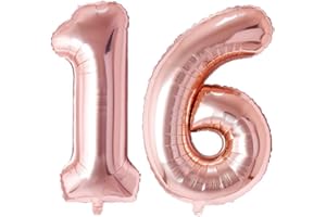 VTHOVIWA Luftballon Zahl 16/61 Rosegolden, Luftballon 16/61 Geburtstag, Foil Nummer Ballon Zahl 16/61 Folienballon Party Deko - 101cm - Helium Unterstützen