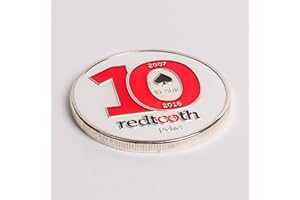 REDTOOTH POKER Silver Metal Poker Card Guard Protector | Redtooth 10th Anniversary | Includes Plastic Case | 40mm Diameter