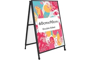 HUAZI A Frame Sidewalk Sign 60×90cm Double Sided Sandwich Board Sign Heavy Duty for Outdoor Use Includes 2 Anti-Glare Covers and Corrugated Boards Ideal for Advertising Promotions and Events