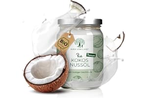 ‎AURA VOM LAND Aura vom Land BIO Premium Kokosöl Kaltgepresst 500ml – 100% Natives Kokosfett & Ideales MCT Öl – Reines Coconut Oil/Kokosnussöl zum Braten – Perfekt als Mundziehöl/Zahnpflege oder Haut/Haar