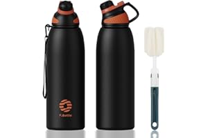 Fjbottle Stainless Steel Water Bottle 600ml/800ml/1L/1.5L with Magnetic Lid, BPA Free Insulated Water Bottle, Sports Metal Hot&Cold Drinks Vacuum Flask Leak-Proof for Gym, Work, Travel