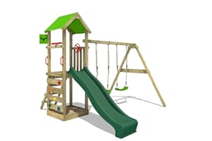 ‎FATMOOSE FATMOOSE Spielturm Klettergerüst KiwiKey Kick XXL mit Schaukel & Rutsche, Outdoor Kinder Kletterturm mit Sandkasten, Leiter & Spiel-Zubehör für den Garten (Grün)