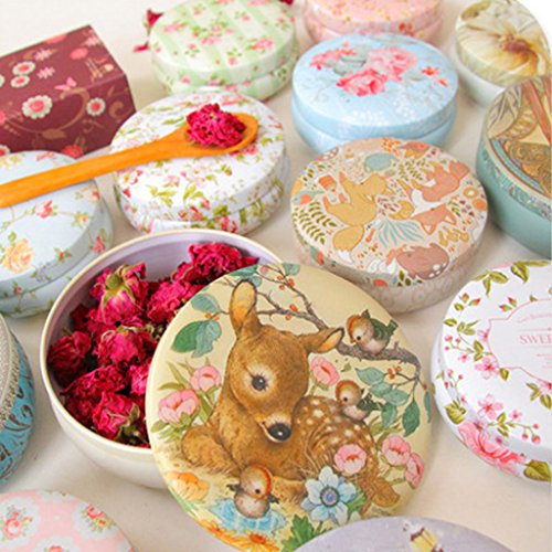 MagiDeal Blumen Design , Rund Leerdose Aufbewahrungsdosen Blechdose Vorratsdose mini Dosen Organizer aus Weißblech – Rosa - 7