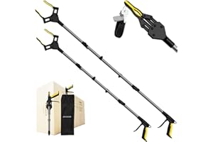 ANANOR 2 sztuki 112 cm i 91 cm składany chwytak dla seniorów, ulepszona szeroka szczęka z obrotową głowicą 360° i 2 torby do przechowywania, magnetycznym chwytak do śmieci, przedłużenia ramion, pomoce