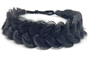 TOECWEGR Extensions Haarband Haarreifen Zopf Geflochten Classic Chunky Wide Plaited Wedding Fluffy Braids Wig Women Girl Beauty Accessory (Natürliches Schwarz A01)