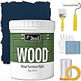 DWIL Matte Finish Furniture Paint - 32 Oz Wood Paint for Cabinets, Doors, Tables, and Dressers Refinishing - Water-Based, Non-Toxic & Odorless, Easy to Apply(Crow Black Blue)-With Tools