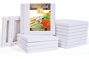 HOTOOLME 16 Stück Keilrahmen Leinwand Set - Leinwand zum bemalen, 15x15cm mit Keilrahmen - 3-Fach weiß vorgrundiert, 100% Baumwolle Künstler Leinwand Keilrahmen für Acryl- und Ölgemälde