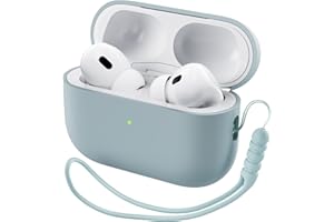 ORNARTO Compatible with Airpods Pro 2 Case (2022), Protective Liquid Silicone Case Cover for Airpods Pro 2nd Generation with Lanyard Soft Skin Front LED Visible Silicone Case-Mint Green