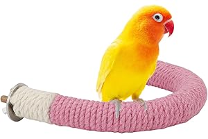 Hypeety Bird Perches Parrot U Shape Natural Wood Hemp Rope Stand Perch Bird Stick Paw Grinding Perch Birdcage Accessories Perch Standing Toy for Budgies Parakeet Cockatiel Conures