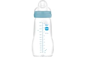 MAM Biberón de Cristal, 2-4 Meses, 260ml, con Tetina 2 de Flujo Medio de Silicona de Fácil Aceptación, Fácil de Limpiar, MAM Feel Good, Azul, Pack de 1ud