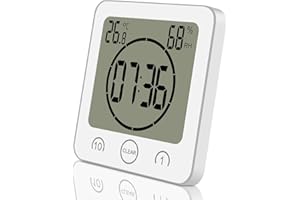 ‎ALEENFOON ALEENFOON Digital Badezimmeruhr Duschuhr Wasserdicht mit Saugnapf Thermometer zum Hinstellen Wand Dusche Countdown Timer Digitalwecker Batteriebetrieben Thermometer Hygrometer Innen (Weiß)