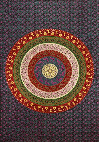 Handicrunch Circle Of Flowers Tapestry, Indische Hippie Wall Opknoping, Bohemian sprei, Mandala Cotton Dorm Decor Beach deken- AndExports
