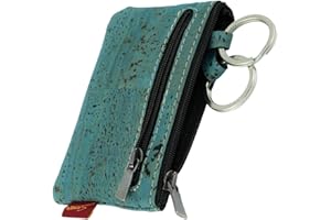 Simaru Schlüsseletui Schlüsseletuis Schlüsseltasche aus Kork mit Zwei Reißverschlüssen Vegan Made in EU (Türkis)