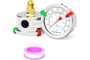 MEANLIN MEASURE 0~200Psi Pressure Gauge 1/8" BSP 1.5" Face Dial, Stainless Steel Liquid Filled Pressure Gauge Back Mount WOG Water Oil Air (with 2PCS Snaps)