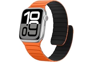 Sixmoat Magnetic Silicone Straps Compatible with Apple Watch 42mm(Series 10) 41mm 40mm 38mm, Soft Sport Wristband for Men Women Compatible with iWatch Ultra SE Series 10 9 8 7 6 5 4 3, Orange-Black