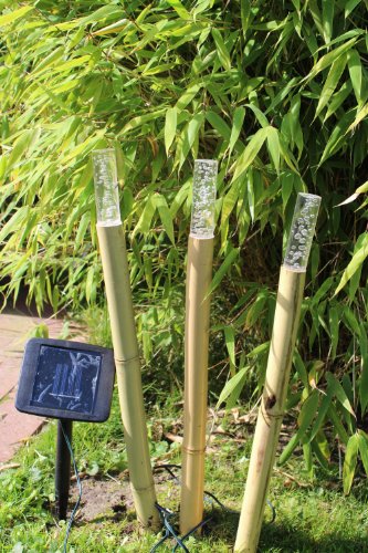 Solarlampe 3er Set Bambus Solarleuchte ca. 50cm „SL4015“ Gartenlampe Lampe Leuchte Garten Fackel - 3