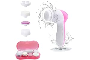CLEANFLY Facial Cleansing Brush Face Brush Electric Face Massager Facial Cleansing Spin Brush Set for Gentle Exfoliating,Removing Blackhead Gift Skincare for Teenage Girl(Pink1)