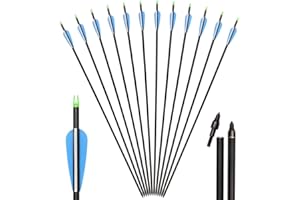 Huntingdoor 31 inch Archery Carbon Arrows Hunting Bow Arrow with Replaceable Broadhead Adult Targeting Arrows for Recurve Bow Compound Bow Shooting Practice Training Gift