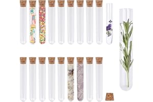 KINDPMA 20PCS Tubes à Essai Plastique 18ml Eprouvette Plastique avec Bouchon en Liège Tube à Essai Transparent pour Laboratoire Bonbons Fleurs Plantes Epices Cadeaux Mariage/Anniversaire/Noël