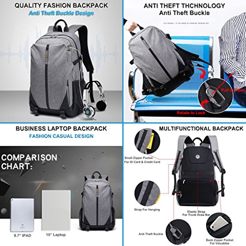 XSY Multifunktions 14″ 15″ Notebook Laptop Rucksack mit Anti Diebstahl Business Computer Arbeit Rucksäcke Schulrucksack - 5