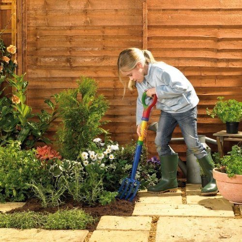 TOLO Kinder-Mistgabel / Farbe: blau/gelb/rot/grün / Stahlrohrrahmen + Metallkopf / Höhe: 78 cm / Alter: ab 3 Jahre - 2