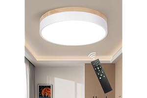 ‎VIKAEY Vikaey LED Deckenleuchte Holz 24W, Modern Runde Deckenlampe, Dimmbar LED Deckenleuchte,Lampe 3000k-6500k für Büro Schlafzimmer Badezimmer Balkon Flur Küche Ø30cm