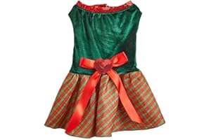 Tangpan Bow-KnotChristmas Pet Plaid Skirt Dog Santa Dress Puppy Party Outfit Apparel Cat Costume (Green,S)