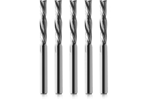 TIMELEE 5 Pcs Down Cut Router Bits CNC End Mill, 2 Flutes Spiral Milling Cutter Tools, Solid Carbide CNC Bits with 1/8 inch (3.175 mm) Shank and Cutting Diameter CNC Mill Sets for Wood MDF Engraving
