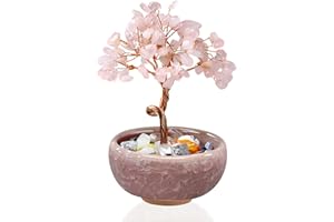 Árbol de la Vida de Cristal de Cuarzo Rosa VLYX - Árbol del Dinero Hecho a Mano con Piedras Rosadas para Decoración del Hogar y la Oficina, Regalo de Energía Positiva para Mujeres