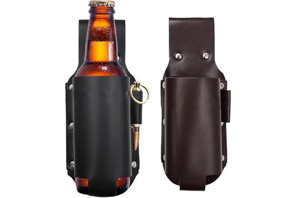 2 Pièces Bière Holster en Cuir Portable Cuir Bouteille Holster Étui à Bière Portable pour la Bière les Aliments en Conserve L'eau Potable etc pour Camping Randonnée Festival Pêche Pique-Nique