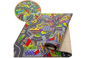 RG-VERTRIEB Kinderteppich Spielteppich Straßenteppich Stadt Kinderzimmer Häuser Auto Teppich für Jungen und Mädchen (80 x 120 cm)