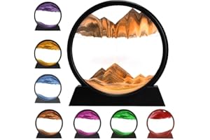 USMEI Fließender Sandrahmen, Bewegliche Sandkunst Bild rund Glas 3D Tiefsee Sandbild in Bewegung Display fließender Sand Rahmen für Desktop Home Office Dekor (Orange, 7 Zoll)