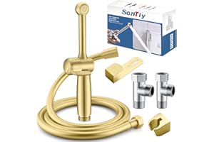 Bidet Sprayer for Toilet SonTiy Handheld Bidet Spray Muslim Shower Adjustable Bidet Attachment for Toilet UK, Bathroom Douche, Baby Cloth Diaper, Pet Bath, Personal Hygiene,Solid Brass Brushed Gold