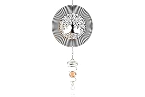 Felenny Carillones de Viento Carillón de Viento Árbol de La Vida Carillón de Viento Giratorio de Acero Inoxidable Decoración para Exterior Decoración Al Aire Libre Patio Jardín Hogar