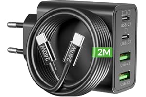 ARCCRA 65W USB C Ladegerät, 4-Port GaN Netzteil PD/PPS Mehrfach Schnellladegerät Laptop Charger mit 240W Typ-C 2M Ladekabel für MacBook Pro/Air, iPad, iPhone 17/16/15, Samsung S25 S24, Dell HP Chromebook