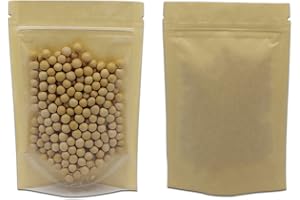 WACCOMT Pack Pack of 50 Clear Shape Brown Kraft Paper Plastic Bag Zip Stand Up Pouch Resealable Coffee Food Storage Packaging Bag 18 x 26 cm (7.1 x 10.2 Inch)