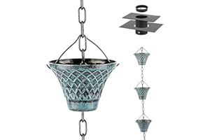 Tfro & Cile Rain Chain Decorative Gutter Downspout Substitution Garden Iron Blue Gird Diverter with Adapter - 8 1/2 FT Length