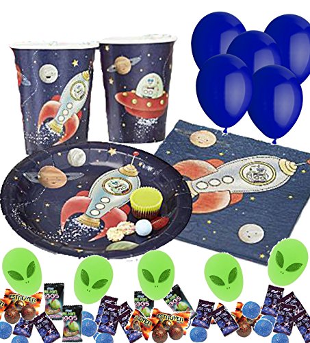 Partyset für 8 Kinder, ** NEU ** ┃ Rakete ┃Weltraum ┃ Weltall┃Teller ┃ Becher ┃ Servietten ┃Mitgebselset ┃Flummi ┃Metoriten Kaugummi ┃Space