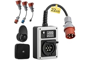 dé Przenośna skrzynka ścienna 22 kW z aplikacją EV ładowarka z zestawem adapterów podróżnych, stacja ładująca 22 kW, wtyczka CEE i gniazdo typu 2, karta RFID do ID.4 ID.5, model Y/3, e-up, e-tron i