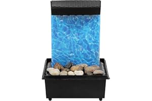 Foppla Tabletop Fountain,Indoor Tabletop Water Fountain,Home Desktop Waterfall Meditation Fountain,Sound Relaxation Fountain Ornament for Table Office Home Bedroom (Sea-blue water)