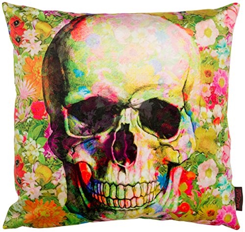 MAGMA Totenkopf "Skull Kissen" ca. 50x50 cm hochwertiger Bezug in Samt artigem Soft Feeling, kuschelig gefüllt Farbe Bunt Grün