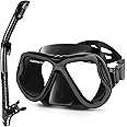 AquaFalcon Diving Snorkeling Kit for Adults and Kids Snorkel Set for Swimming and Scuba Diving, Anti Leak Dry Top Snorkel Gear Panoramic Silicone Goggle