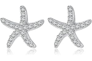 Reffeer Solid 925 Sterling Silver CZ Starfish Stud Earrings for Women Teen Girls Earrings Beach Stud Earrings Sea Fish Earrings