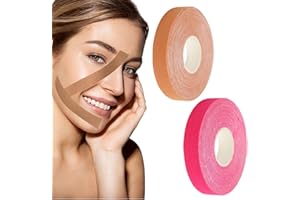 WUSJCOF 2 Pezzi Nastro Facciale,Anti Wrinkle Patches, Japanese Face Tape (1.25cm*5m) (2 colori), Cerotti Antirughe per il Viso, Anti Falten, Face Lifting Tape, Tape Kinesiologico Professionale