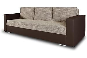 ‎SOFNET Schlafsofa Bird - Sofa mit Schlaffunktion und Bettkasten, Klappsofa, Schlafcouch mit Chromfüße, Couch, Couchgarnitur, Sofagarnitur (Braun + Beige (Dolaro 33 + Berlin 03))